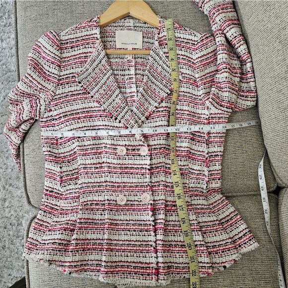 Rebecca Taylor Tweed Peplum Blazer Pink Size 4 - Picture 8 of 8